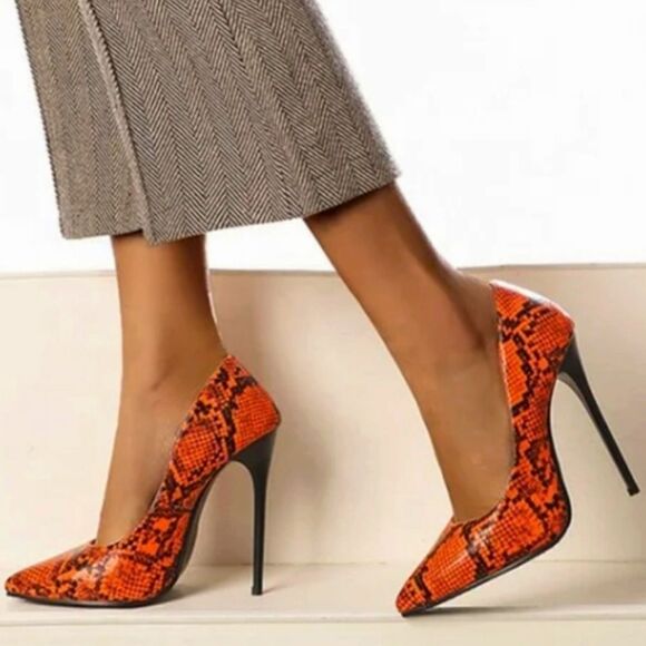 DAILY SEXY POINTE TOE THIN HIGH HEELED SNAKE PRINT SLIP-ON LADY PUMP STILETTOS - Picture 1 of 14